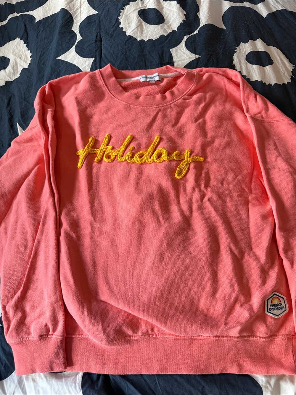 Coral Pink "Holiday" Embroidered Sweatshirt